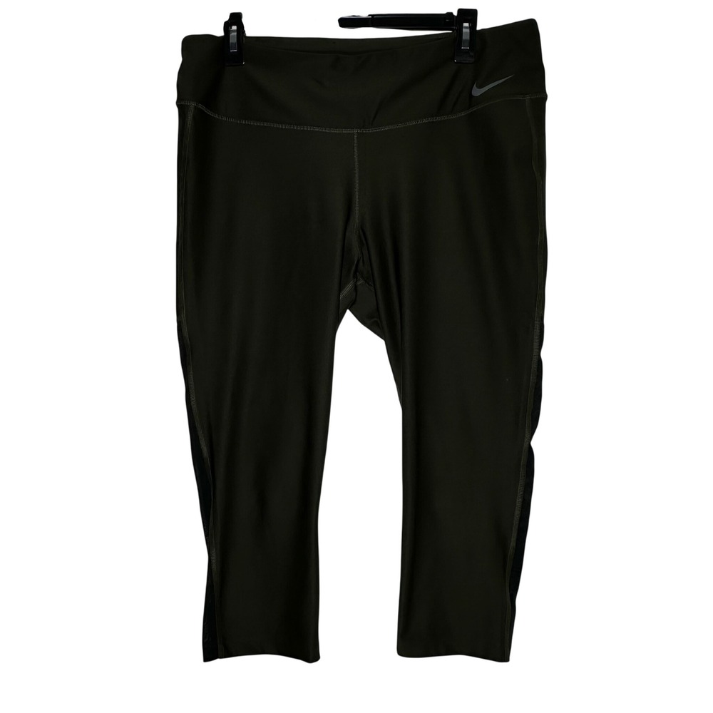 Nike Dri-FIT Olive Green Mesh Panel Crop‎ Leggings Womens XL Activewear